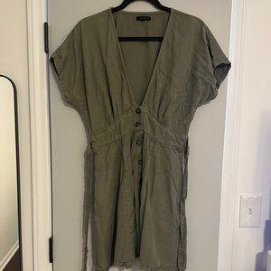 Quince Vintage Wash Tencel Button Front Dress - Olive, Medium